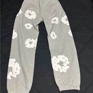 Men's Gray Sweatpants with White Cloud Design